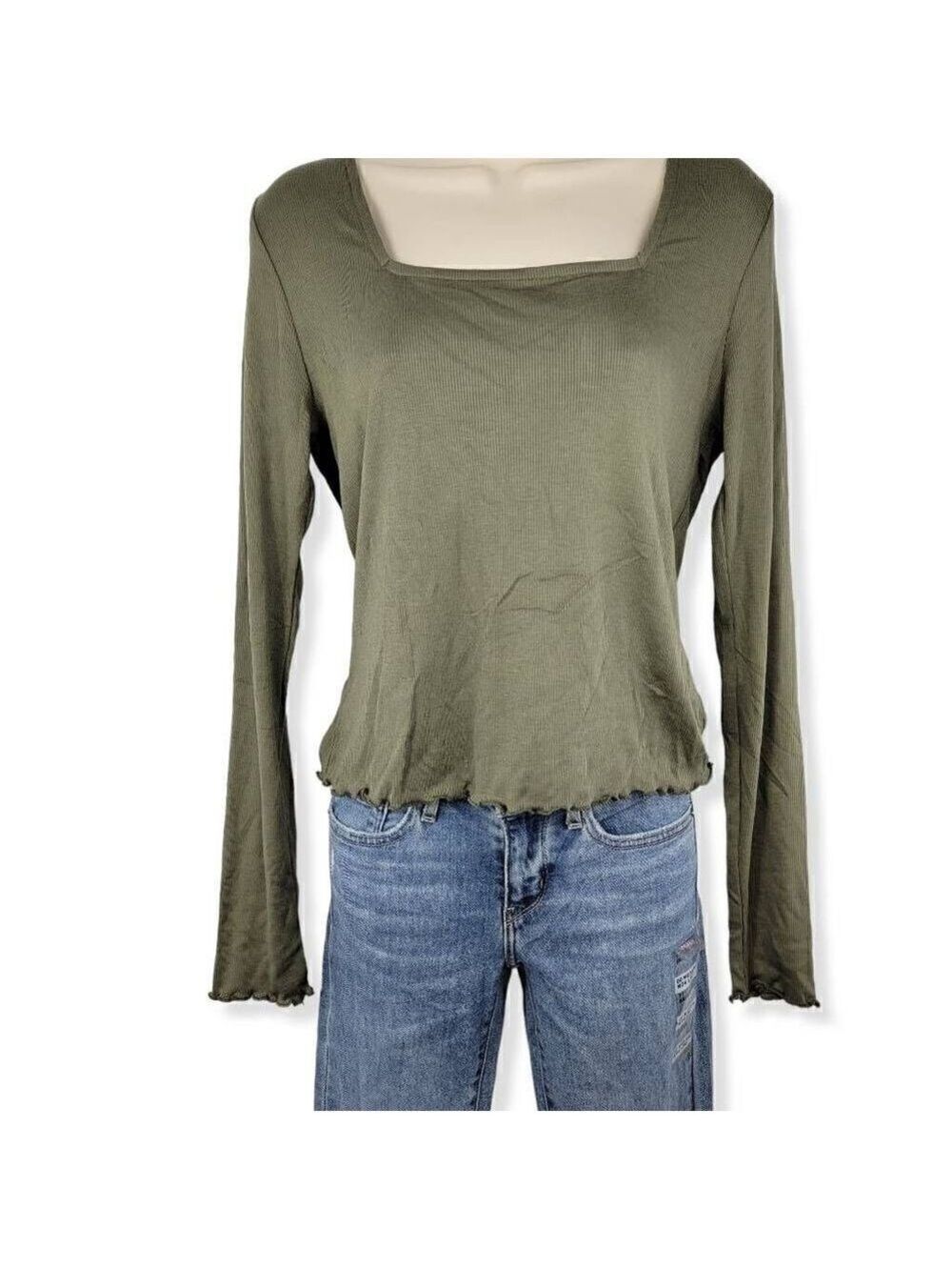 Freshman Square neck Green ribknit Top Large Juniors